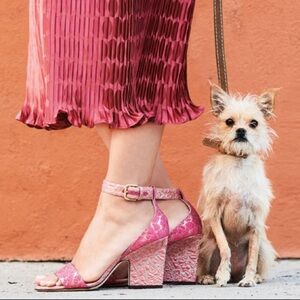 Jimmy Choo /  Edina ankle wrap sandal  pink jacquard Flamingo Calypso 39.5 9.5